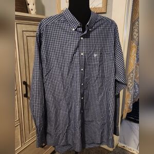 Men's Ariat Blue Check Button-Down Shirt. XL Tall.